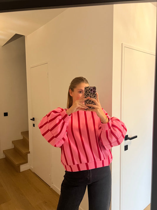 SWEATER GESTREEPT ROZE