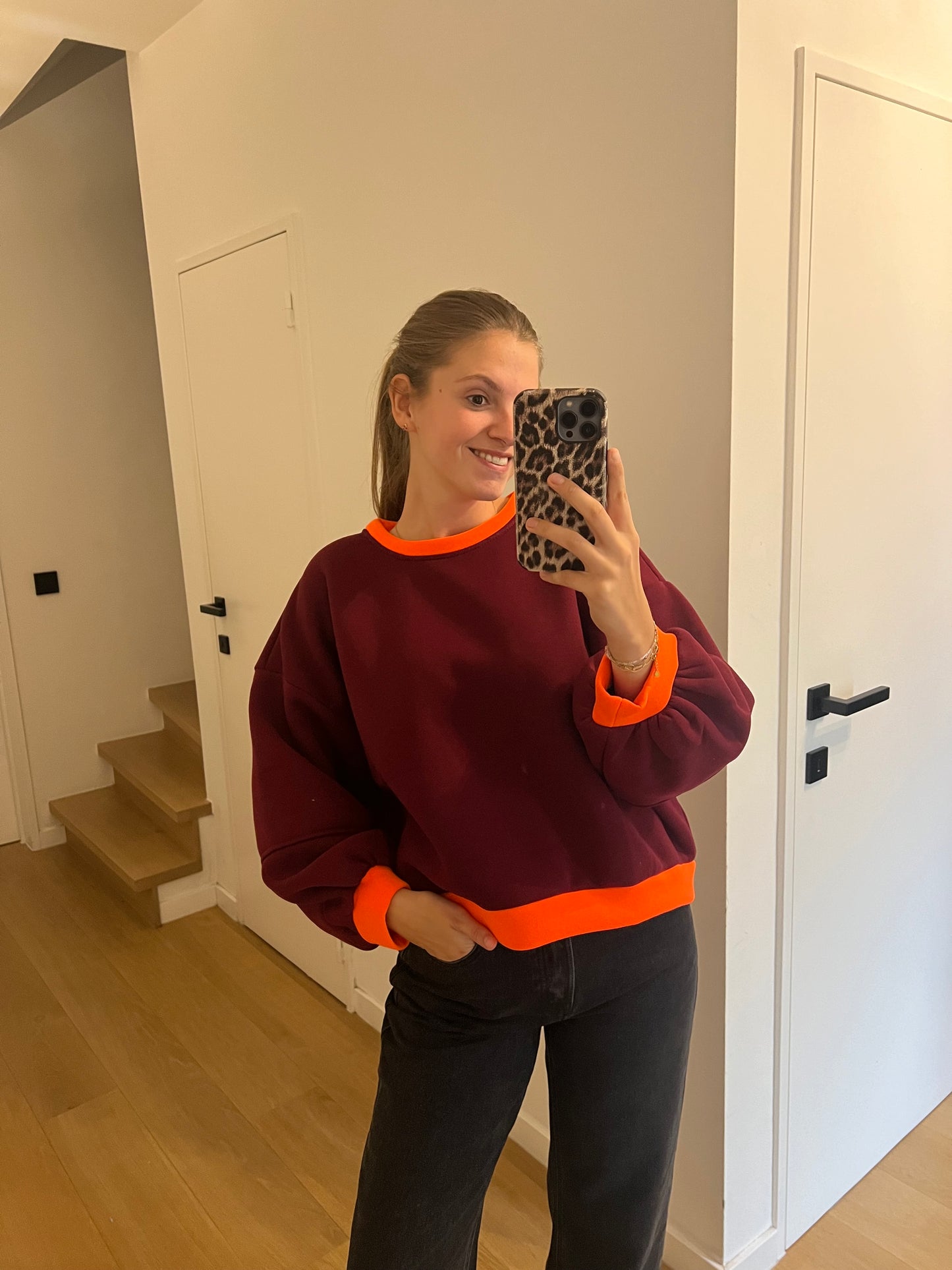 SWEATER BORDEAUX/ORANJE