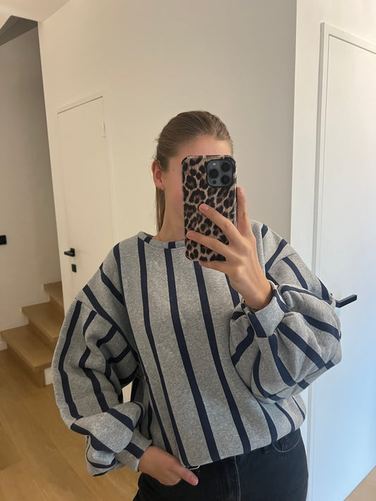 SWEATER GESTREEPT GRIJS