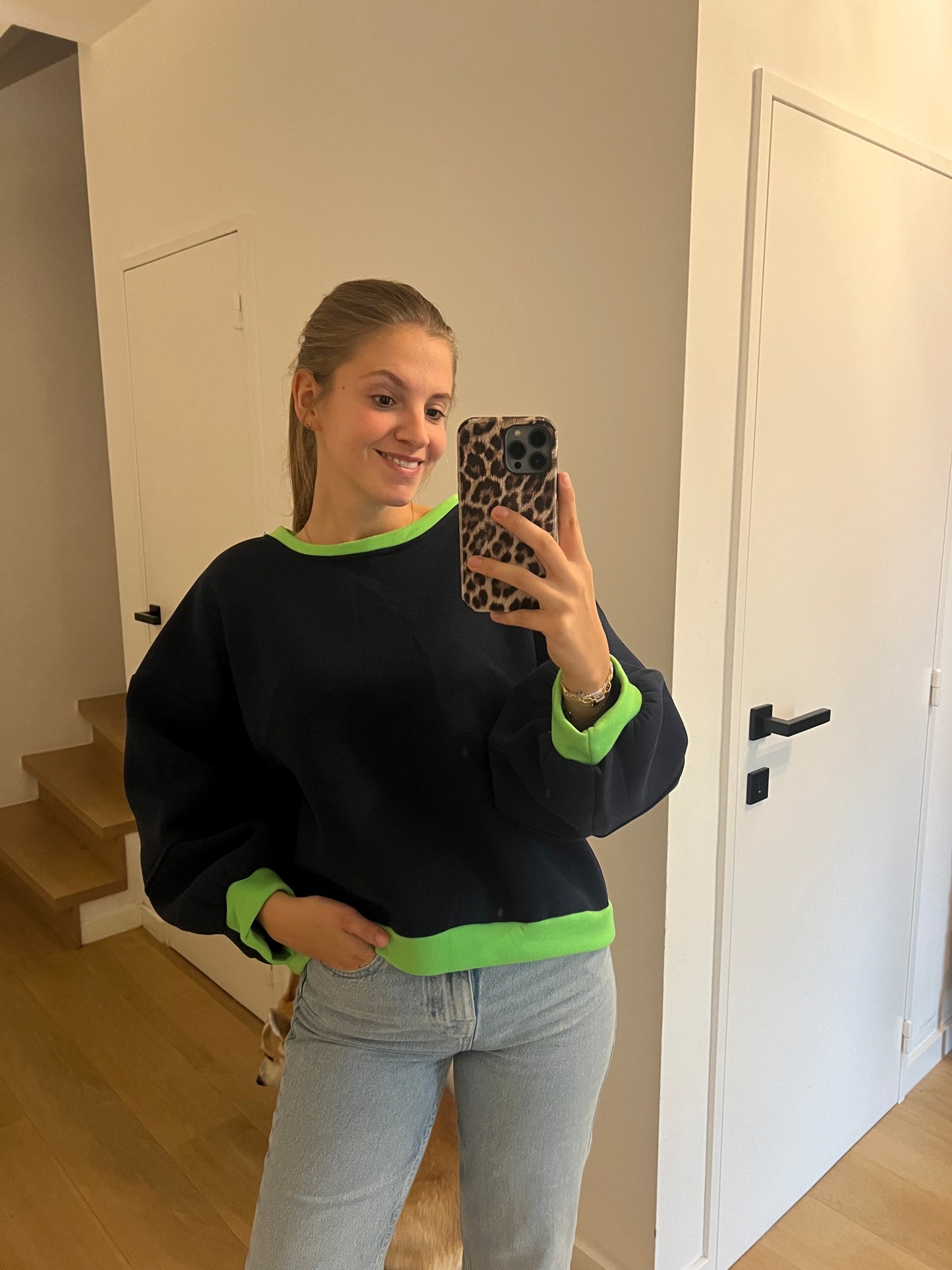 SWEATER BLAUW/GROEN