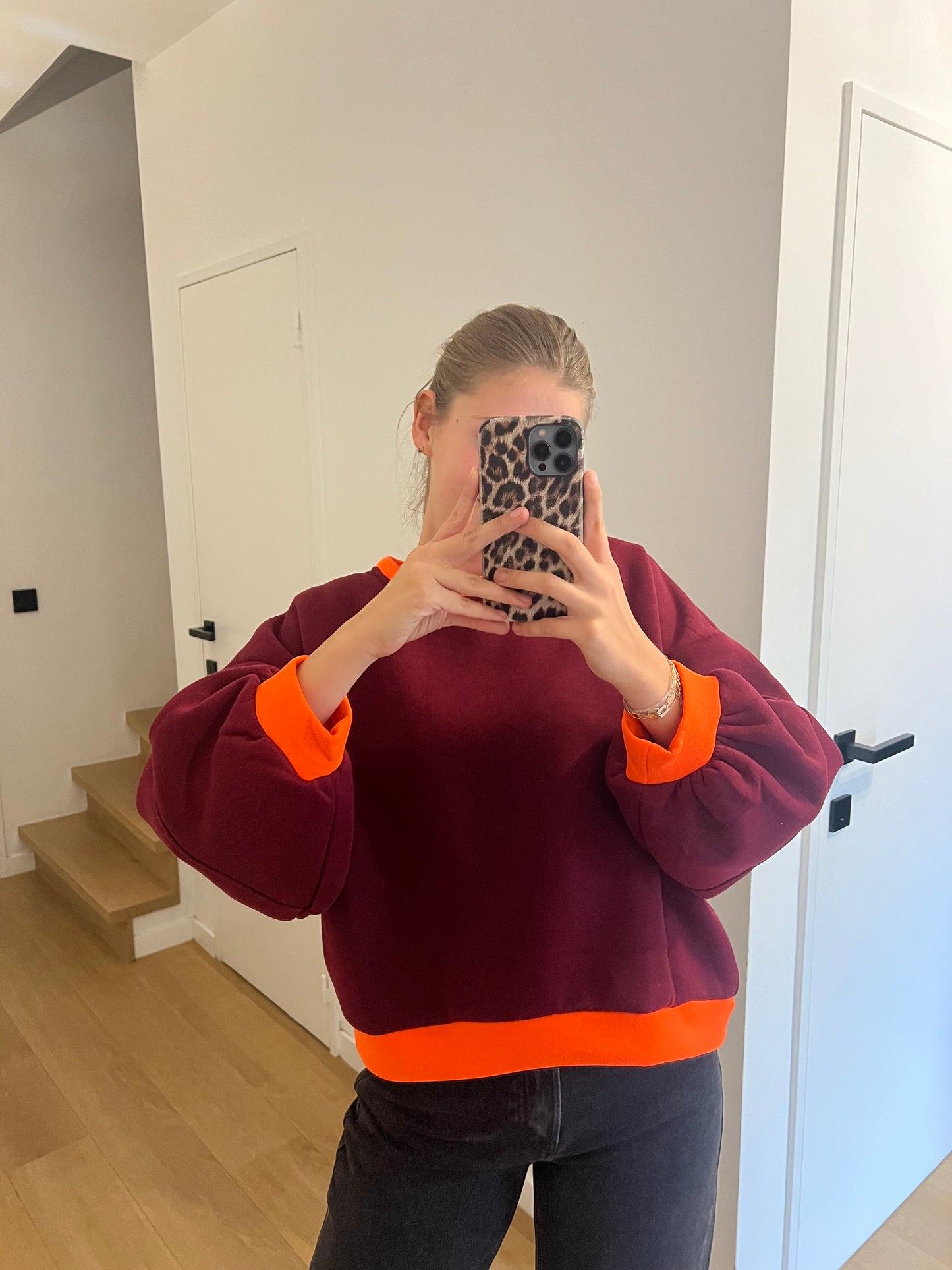 SWEATER BORDEAUX/ORANJE