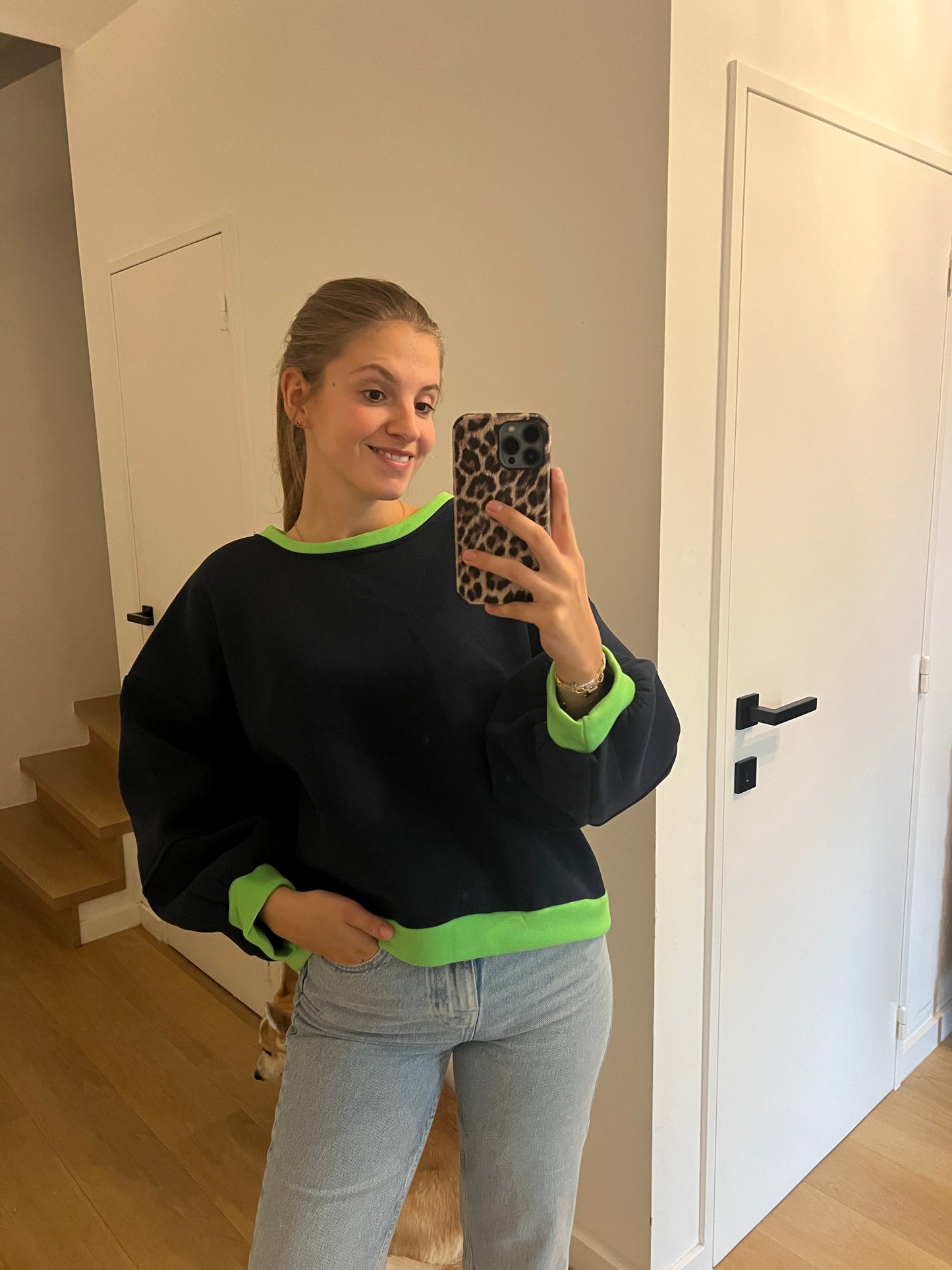 SWEATER BLAUW/GROEN